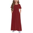 thumbnail image 1 of Bwiyojiz Fashion Sizes 120-170 Children's Solid Color Short Sleeve Ruffled Pockets Round-Neck Printed Dress for Kids, Red, 1 of 5