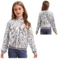 thumbnail image 1 of Aislor Girls Sparkle Sequin Bomber Jacket Glitter Jackets Long Sleeve Coat with Stripe Ribbed Cuffs Silver 6, 1 of 6