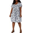 thumbnail image 2 of GRACE & GRANDEUR Robe Midi d'Été Plissée à Fleurs à Manches Courtes à Col Rond pour Femme Grande Taille1X Bleu Marine, 2 of 7