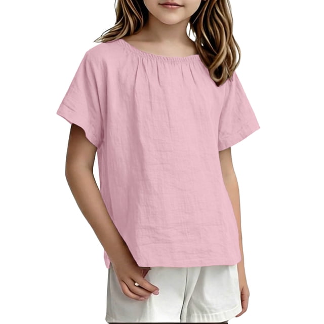 RXMEKW T-Shirt à Manches Courtes Doux et Respirant à Col Rond pour Enfants Tout-Petits Haut Uni pour Garçons Filles 100 % Polyester