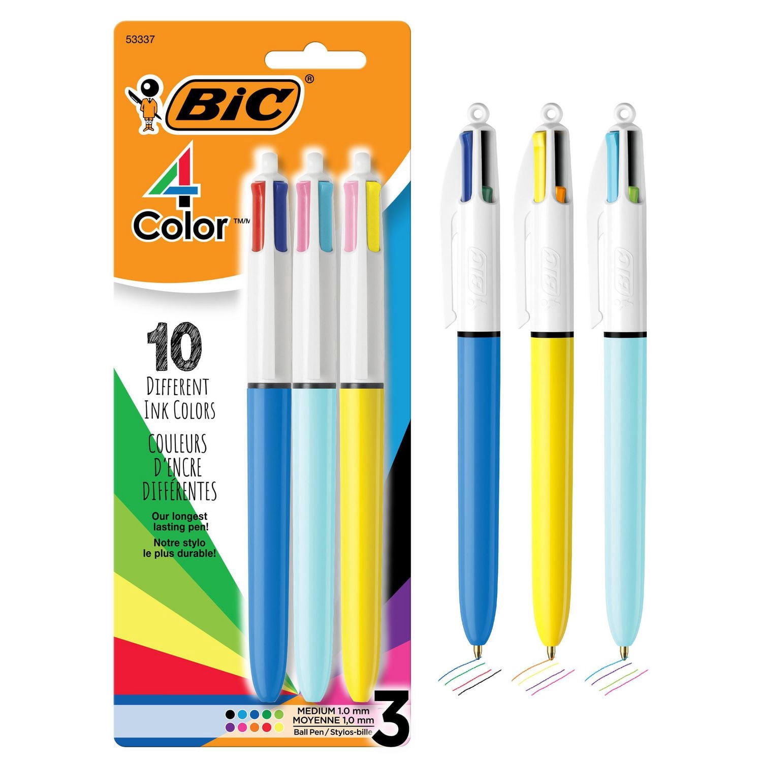BIC 4-Color Original and Fashion Retractable Ball Pens, Medium Point (1.0 mm), 3-Count pack, Retractable Ball Pen with Long-Lasting Colourful Ink