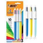 BIC 4-Color Stylos à bille originaux et rétractables de mode, point moyen (1.0 mm), 3-Count pack, Stylo à bille rétractable avec une encre colorée longue durée