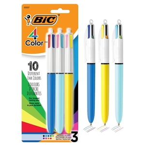 BIC 4-Color Stylos à bille originaux et rétractables de mode, point moyen (1.0 mm), 3-Count pack, Stylo à bille rétractable avec une encre colorée longue durée