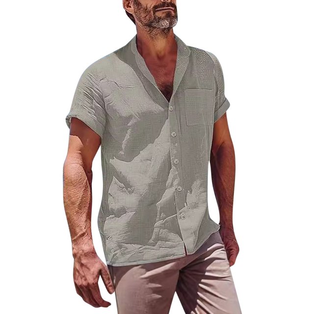 EOYWHK Men Linen Shirt Summer Beach Cardigan Lightweight Button Down Lapel Blouse with Pockets Flyer