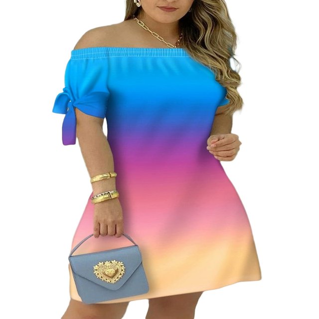 MesaSe Robe d'Été à Imprimé Floral pour Femmes, Robe Mini à Rayures à Épaules Dénudées, Robe Décontractée Ample avec Nœud, Mode Urbaine TTG