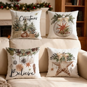 Boovnll Housses de Coussin de Noël 18X18, 4 Pcs Taie d'Oreiller de Noël -18x18 Po Taie d'Oreiller - Décoration de Noël - Taie d'Oreiller de Décoration pour la Maison, Housses de Coussin de Noël, Housses de Coussin