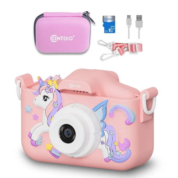 Contixo Kids Digital Camera - 1080p HD, Dual Lens Selfie, Games, Shockproof, 4x Zoom, Ages 3-8 - Pink