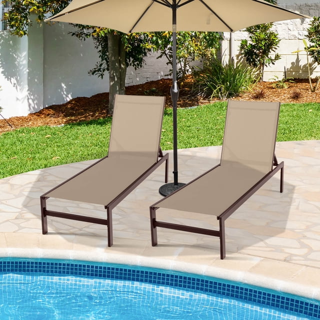 Costway 2 PCS 6-Position Lounge Chair Chaise Aluminium Adjust Recliner Brown