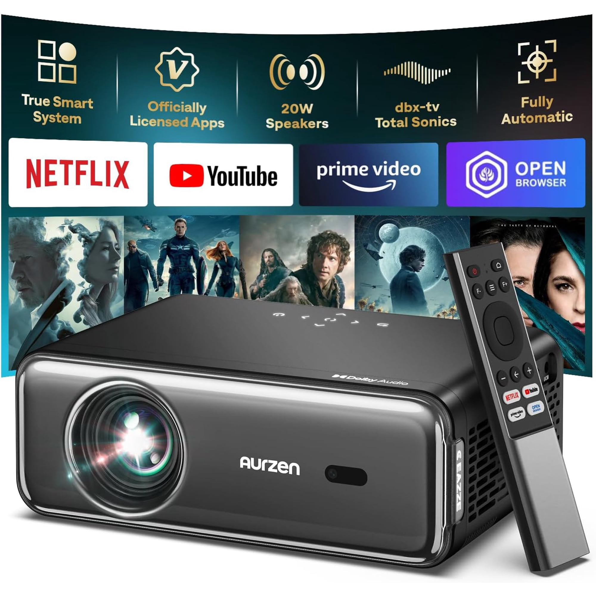 Aurzen Eazze D1 Pro Smart Projector with WiFi and Bluetooth
