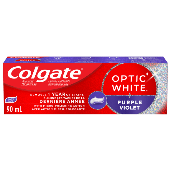 Colgate Optic White Purple Teeth Whitening Toothpaste, Fresh Mint, 90 ml