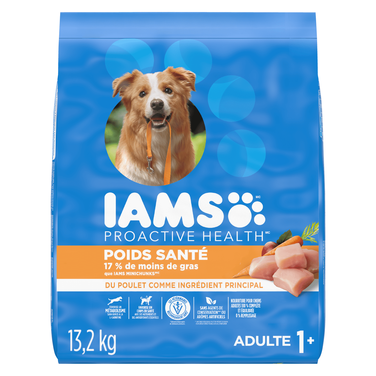 Iams Nourriture Sèche pour Chiens Adultes Contrôle du Poids Santé avec du Vrai Poulet 13.2kg