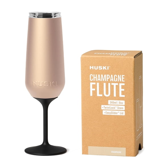 Huski Champagne Flute | New | Award-Winning Design with Detachable Stem | Premium Stainless Steel Champagne Glass with Lid | Trip