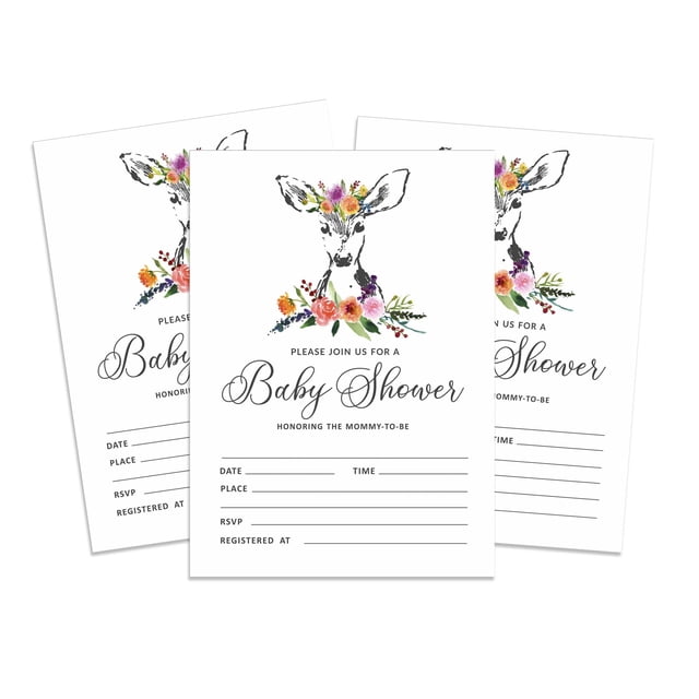 Inkdotpot 30 Fill In StyleBaby Shower Invitation Cards Deer Jungle Animals Gender Neutral Blank Invites