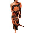 thumbnail image 2 of TMOYZQ 50 % de Rabais Été! Robe Longue Maxi à une Épaule pour Femmes, Ourlet Fendu, Imprimé Floral, Manches Courtes Évasées, Coupe Ample Froncée, Robe de Cocktail, Robe de Soirée, Robes d'Invitée de Mariage, 2 of 5