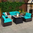 thumbnail image 3 of Costway 7 PCS Patio Furniture Set with 35" Propane Gas Fire Pit Table & Waterproof Cover Turquoise, 3 of 10