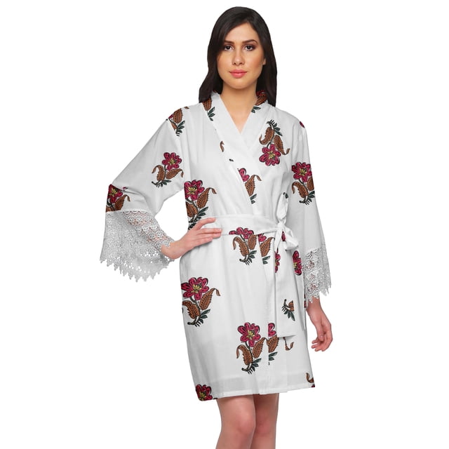 Moomaya Printed Cotton Robes For Women Plus Size Kimono Robe Short Nightwear