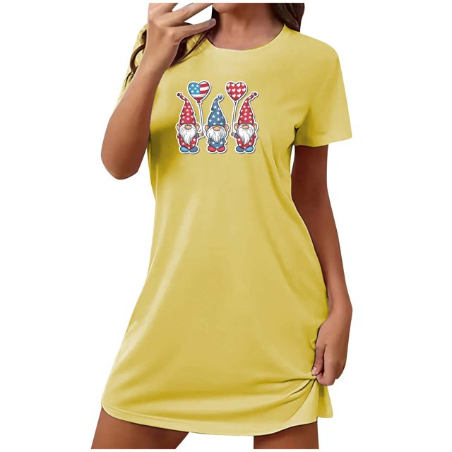 Birdeem Chemises de Nuit pour Femmes Chemise de Nuit Courte Surdimensionnée pour Femmes Robe Imprimée à Col Rond et Manches Courtes