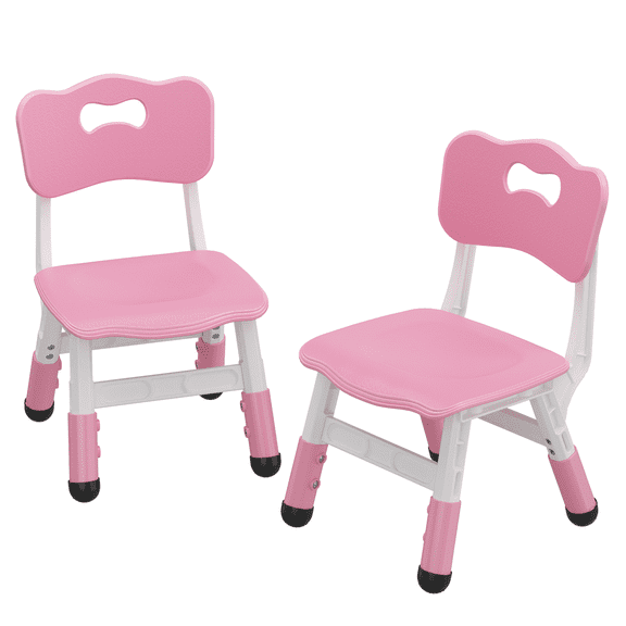 PIONEERWORKS 2 Pack Adjustable Kids Chairs, Ergonomic Plastic Toddler Seats Stackable with Non-Slip Feet for Home, Daycare, Classroom (Pink)
