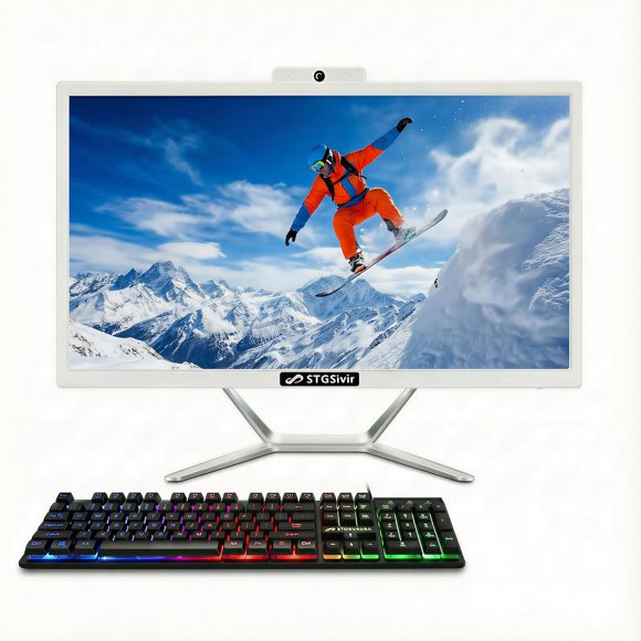 STGSivir AIO Desktop Computer, 22-inch FHD Display, Intel Core i5 up to 3.6G, 16G RAM, 512G SSD, WiFi 5, Bluetooth, RGB Keyboard & Mouse, Webcam, Windows 11 Home