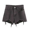 thumbnail image 1 of AherBiu Plus Size Jean Shorts for Women Frayed High Waisted Ripped Jeans Tassels A-Line Denim Shorts, 1 of 5
