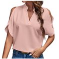 thumbnail image 1 of FAIWAD Summer Tops for Women Off The Shoulder V Neck Shirts Solid Color Going Out Blouses, 1 of 3