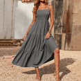 thumbnail image 2 of Robes d'Été pour Femmes Bohèmes à Bretelles Spaghetti, Smockées, à Étages, Longues, de Plage, Soleil, Sans Manches, Unies, Robe Maxi, 2 of 9