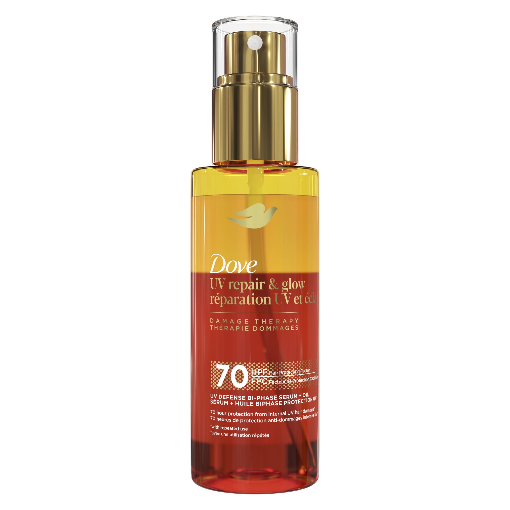 Dove Sérum + Huile Biphase Protection UV Réparation UV et Éclat 70 H de Protection Anti-Dommages UV, 115 ml