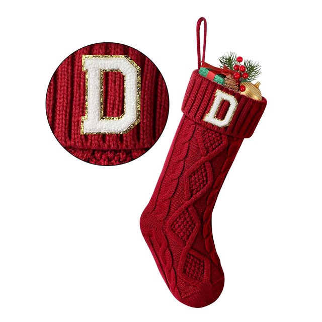 TETOU Bas de Noël avec Lettre Initiale 18 Pouces Bas pour Décoration de Noël - Rouge D