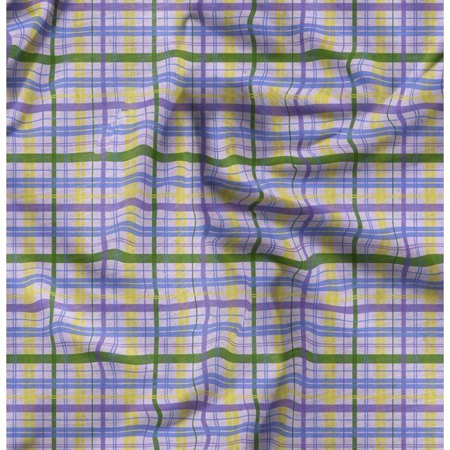 Soimoi Cotton Duck Fabric Plaid Check Printed Fabric 1 Yard 42 Inch Wide