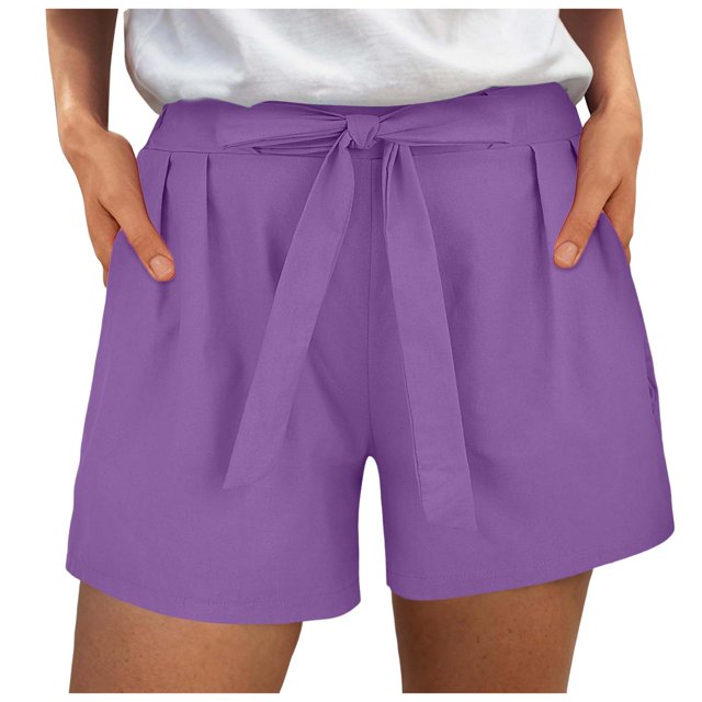 Yammkia Shorts pour Femmes Athlétiques Shorts de Randonnée pour Femmes Séchage Rapide Légers Shorts de Course Athlétiques d'Été Décontractés avec Poches (Violet, G)