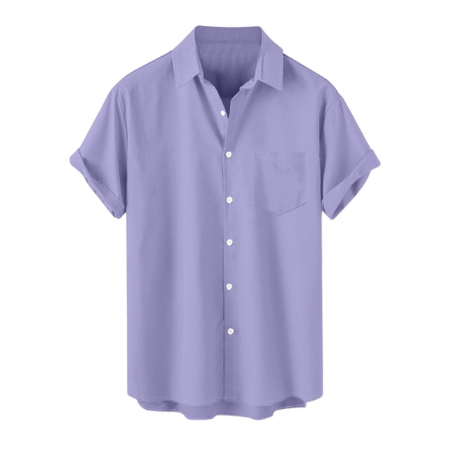 JIUKE Plus Size Shirts for Men Short Sleeve Button down Shirts Lapel Solid Color Loose Summer Vacation Blouses