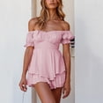 thumbnail image 4 of GDREDA Plus Size Jumpsuit for Women Solid Color Ruffle One Shoulder Neck Short Sleeve Strap Jumpsuit Shorts C,XL, 4 of 4