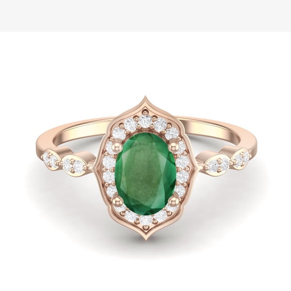 7X5 MM Oval Natural Emerald 925 Sterling Silver Rose Vermeil Designer Engagement Women Ring