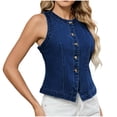 thumbnail image 2 of LOVZFMLL Jackets for Women's Solid Color Outwear Sleeveless Hoodless Button Denim Fashionable Jacket, 2 of 7