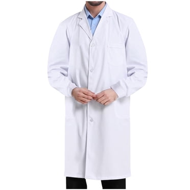 Men's Lab Coats Long Sleeve White Classic Staff Coat Workwear Professional Costume for Doctor Scientist