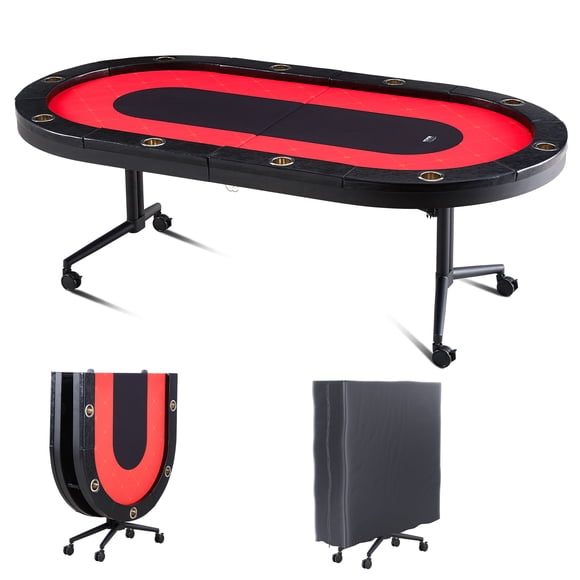 VEVOR 10 Player Foldable Poker Table, Blackjack Texas Holdem Poker Table with Padded Rails and Stainless Steel Cup Holders, Portable Folding Card Board Game Table