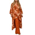 thumbnail image 4 of Mikilon Womens Stylish Outfit 2 Piece Set Summer Irregular Printed Pullover Irregular Two Piece Long Sleeve Round Neck Top/Shirt Set Orange L, 4 of 7