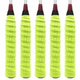 thumbnail image 1 of 5-Pack Fluorescent Yellow Racket Overgrip Tape Set - PU & EVA Material, Anti-Sweat Design with Structure, 110cm Length, Includes 5 Adhesive Tapes for Tennis/Badminton Squash Rackets, 1 of 6