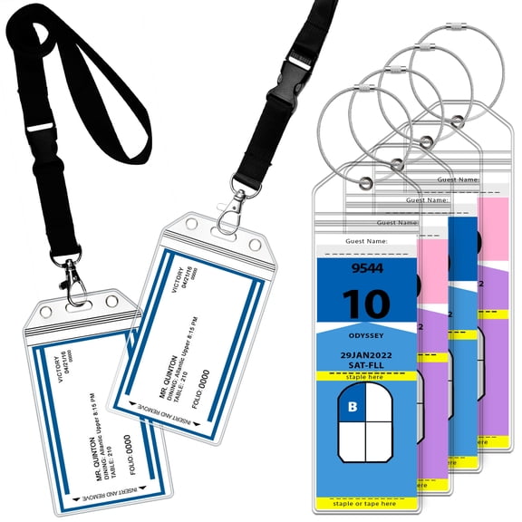 GreatShield 4x Clear Cruise Luggage Tag Holder w/ Zip Seal & Steel Loops for Royal Caribbean & Celebrity + 2x Resealable Cruise ID Badge Holder with Black Lanyard
