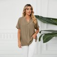 thumbnail image 2 of FJUCHAI Womens Shirts V Neck Short Sleeve Buttons Tops Tee Solid Color Blouse Loose Fit S-XXL, 2 of 9