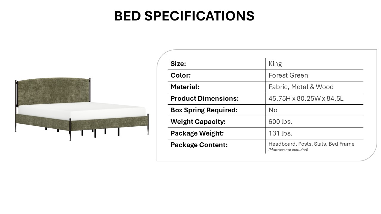 Better Homes & Gardens Ambrose Upholstered King Bed, Forest Velvet and Forged Iron