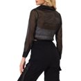 thumbnail image 3 of INSPIRE CHIC Women's Button-Front Point Collar Mesh Sheer Long Sleeve Shirt Tops XS Black, 3 of 6