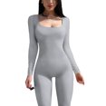 thumbnail image 2 of Fortune Women Bodysuits Ribbed Knit Bodycon Jumpsuits Long Sleeve One Piece Romper, 2 of 5