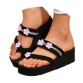 thumbnail image 1 of Flower Rhinestones Flip Flops for Women Vacation Sparkly Platform Slippers Boho Beach Slip on Dress Sandals, 1 of 7