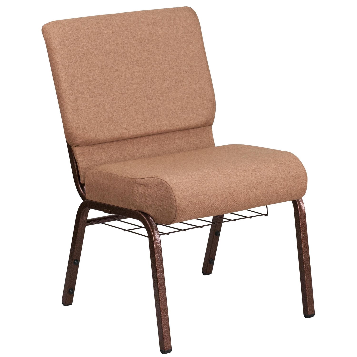 HERCULES Series 21''W Church Chair in Plum Fabric with Cup Book Rack - Gold Vein Frame