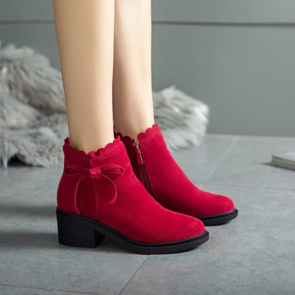 Amzcrzy Ankle Boots for Women Women's Large Size Solid Color Flannelette Mid-Calf Boots Non-Slip Boots with Thick Heels Womens Booties Women's Boots Booties for Women Boots for Women Womens Boots