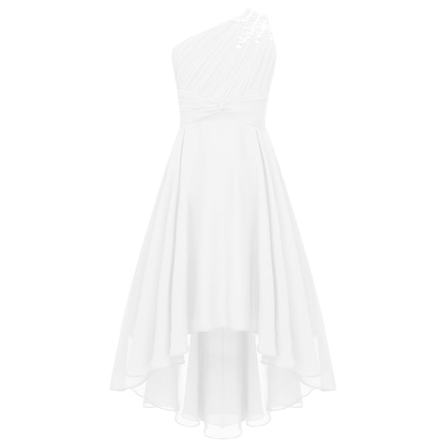 zdhoor Robe Chic pour Filles à une Épaule Sans Manches pour Fête, Soirée, Bal de Promo, Mariage, Robe pour Demoiselles d'Honneur, Ivoire 16