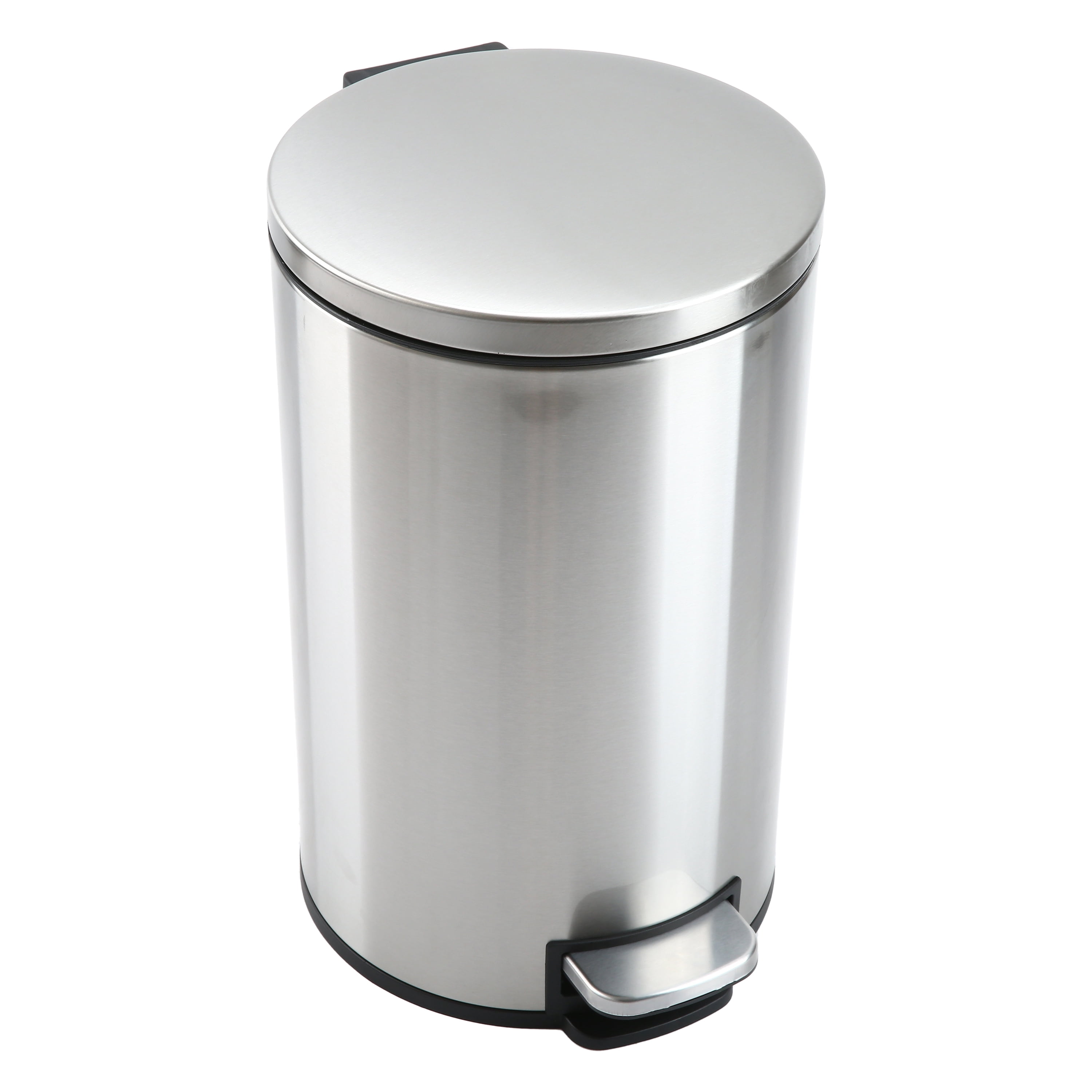 Poubelle de salle de bain Better Homes & Gardens, petite poubelle à pédale de 12 litres en acier inoxydable avec couvercle à fermeture douce, argentée