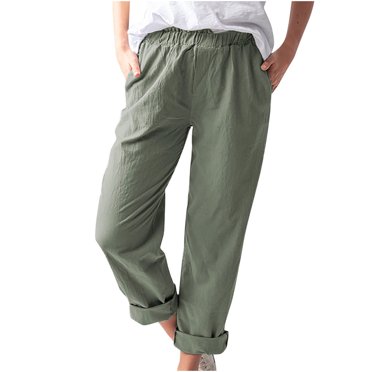Pisexur Pantalon en Coton et Lin pour Femme, Pantalon Cargo de Randonnée pour Femmes, Capris Légers, Taille Élastique, Poches Latérales, Couleur Unie, Taille Haute, Pantalon Décontracté Ample, Pantalon Grande Taille, Ensemble de Détente (P-3TG)
