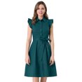 thumbnail image 1 of INSPIRE CHIC Robe-Chemise en Coton pour Femme à Manches Volantées Robe-Chemise de Travail avec Ceinture, 1 of 5